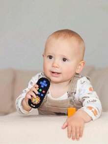 1个婴儿磨牙玩具，遥控设计 - 可爱狮子造型 - 柔软硅胶材质，带按压按钮 - 耐用耐咬 - 舒适牙龈按摩器 - 适合3-6个月宝宝 - 必备婴儿用品 - 婴儿玩具