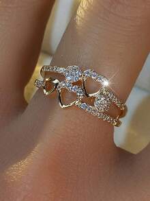 1 szt. Modny pusty pierścionek z wzorem serca, wszechstronny dodatek odpowiedni na ślub, imprezę i do codziennego noszenia