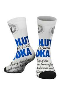 1 par de calcetines altos impresos a 360° con diseño de botella de Jack Danny, calcetines con estampado de botella de vino unisex, calcetines para parejas, calcetines casuales cómodos y transpirables para la calle, serie alcohólica de regalos para vacaciones, calcetines de media pantorrilla para ejercicio ligero