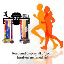 1pc Customized Soccer Player Medal Display Rack, Personalized Name Medals Holder, Iron Art Home Wall Decor Hanging Rack, Suitable For Bedroom, Living Room, Entrance,Delicate Romance - Black - View 4