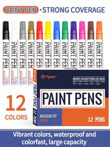 1 pieza Bolígrafo marcador de pintura, a prueba de agua y duradero, colores vibrantes, para retoques de pintura, marcador de neumáticos, bolígrafo para dibujar, 12 colores, apto para manualidades DIY, marcador permanente a base de aceite, coloración de modelos DIY, bolígrafo para grafiti, aplicable a vidrio, madera, plástico, metal y talla grande artículos escolares, vuelta al colegio