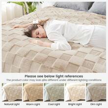 Checkered White Faux Rabbit Fur Throw Blanket, Soft Fuzzy Fluffy Minky Cream Furry Blankets For Couch, Bed (50 * 60 Inches Ivory) - 譚 - 查看 8