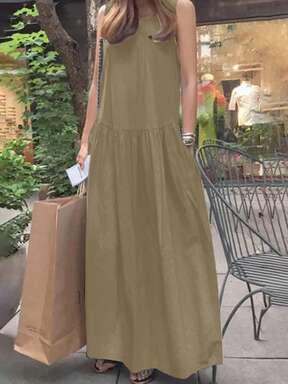 Spring And Summer Casual Round Neck Sleeveless Loose Solid Color Vest Long Full Skirt Dress, Long-Sleeved Cardigan, Fashion Contrast, Coat, Back-To-School Clothing, American Long Shirt, Teacher Clothing, Commuting, Minimalism, Office Wear, Retro, Simple, French Style, Autumn Tops Old Style, Warm, Teacher Sweater, V-Neck, Long Sleeves, Women's Casual Long-Sleeved Tops, Dating, Beach