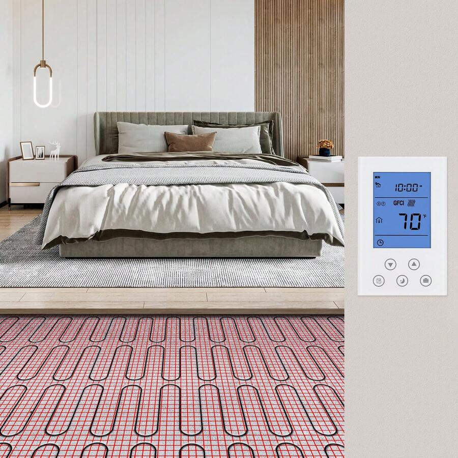 Floor Heating Mat,10 Sq.Ft. 14℉-113℉ Electric Radiant Floor Heated Warm System With Digital Floor Sensing Thermostat, 110-120V Includes Installation Monitor, Adhesive Back For Easy Installation - 10 Sq.ft. - View 1