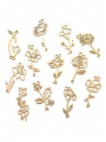 5 件空心花形不锈钢 DIY 珠宝配件、项链、服装、钥匙链吊坠，W433