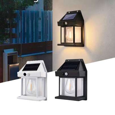1 件全新太阳能壁灯，太阳能感应灯，钨丝灯，带运动传感器的街道和区域照明，从黄昏到黎明的自动切换，透明面板，节能设计，适用于户外门廊、入口和前门照明，家用壁灯，花园入口门，别墅阳台光控壁灯，防水防雷，电动充电庭院照明