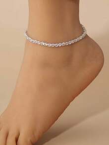 1pc Sparkly Rhinestone Anklet, Versatile Minimalist Paved Crystal Beach Foot Jewelry - Silver - View 4