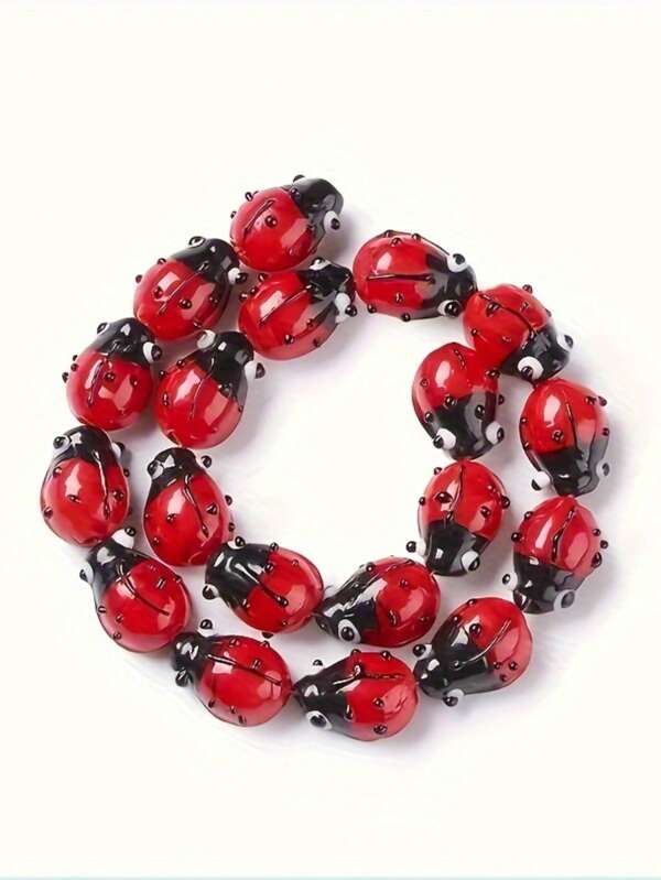 Set de 20 piezas de cuentas hechas a mano en forma de mariquita de 10.5~14x9~11x5~8mm para pulseras, collares y joyería DIY