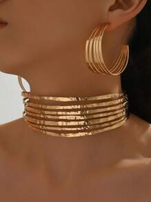 3pcs/Set Elegant Classic Glossy Geometric Lines Multi-Layer C-Shaped Earrings & Necklace Set For Women