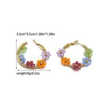 1 Pair Boho Stainless Steel Gold Plated Colorful Flower Earrings, Suitable For Women Daily/Beach/Party/Festival