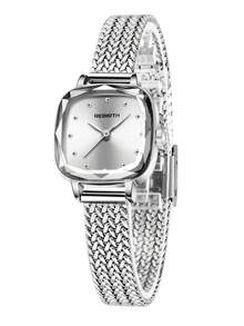 1 件女士复古方形表盘简约优雅不锈钢表带石英手表，适合日常佩戴 - 銀色 - 查看 8