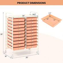 20 Drawers Rolling Cart, Mobile Storage Drawer Cart, Classroom Organizer Cart For Office School Supplies Tools Scrapbook Paper Craft Small Printer, Utility Cart On Wheels, Peach - Peach Fuzz - View 3