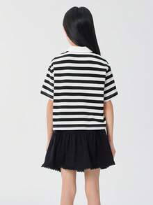 Balabala Girls' Set Summer Children's Clothing 2025 New Big Tween Girl Two Pieces Set - Black and White - View 3