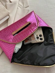 Crocodile Embossed Plain Sequin Minimalist Casual PU Clutch Envelope Purse