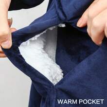 Extra Long And Thick Winter, Long Blue Embroidered Wearable Blanket, Comfortable Cotton Velvet Comfortable Breathable Skin-Friendly Sportswear After Taking A Shower, Sleeve Hooded Loose-Fitting Robe, Enlarged And Widened Lazy Blanket Cold-Proof Clothing Outdoor Cold-Proof Clothing Suitable For Autumn And Winter Oversized Super Soft Warm Sleeping Blanket, Lazy TV Blanket Thickened Oversize Sweatshirt With Large Pockets - Blue - View 6