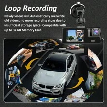 1 Stück, Dashcam vorne und hinten und innen, 3-Linsen Dashcam für Autos, 1080P Full HD DVR Auto Armaturenbrett Kamera mit Schlaufenaufnahme, Blackbox, Auto Kamera, Auto Fahraufzeichnung, 2 Zoll Display, SD-Karte nicht enthalten