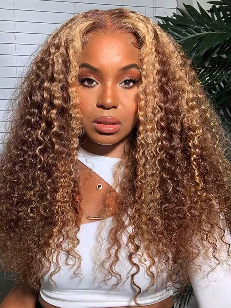 Uveous 40inch Ombre Highlight Curly Lace Front Wig Human Hair 200% Density Highlight Deep Wave Put On And Go Glueless Wigs Human Hair Pre Plucked Pre Cut 5x5 Hd Transparent Curly Highlighted Wig Human Hair For Women