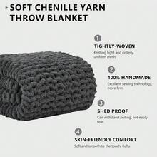 Chunky Knit Blanket - Soft Chenille Yarn Throws 40x50: Handmade Thick Cable Crochet Blanket - Large Chunky Yarn Rope Knot Throw For Couch, Sofa, Bed Home Decor - Charcoal Grey - 查看 2