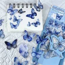 6pcs Flower & Butterfly Stickers - Self-Adhesive PET Plastic Stickers For Scrapbooking, Journals, DIY Crafts, With Blue, Gold Accents, Leaves And Butterflies, Rectangular Shape, Scrapbooking Stickers, Butterfly Decor,School Supplies,Back To School