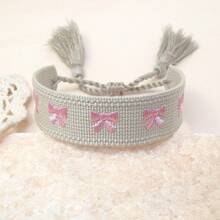 1 buah Gelang Anyaman Pita Boho Bordir Buatan Tangan, Cocok Sebagai Hadiah Untuk Keluarga, Teman, Pelajar, Ideal Untuk Pesta, Perjalanan Dan Pemakaian Sehari-hari - Grey - View 5