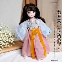 新款11.81英寸时尚娃娃BJD娃娃，可爱妆容，可动关节，裸体OB11，卡哇伊卡通动画3D逼真眼睛，漫画脸，卡哇伊娃娃服装，派对礼物，时尚美丽的薄纱连衣裙娃娃 - 彩色 - 查看 12