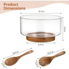 Large Glass Salad Bowl Set, 3.8 QT Clear Glass Serving Bowl With Serving Utensils&Wood Base, Big Mixing Bowl For Salad Fruits Pasta Vegetables - 1 - 查看 2