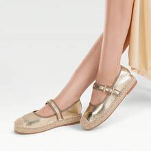 WEIDE Loafers Para Mujer de Rafia con Diseño Elegante Estilo Francés, Cómodos y Versátiles, Perfectos Para Cualquier Ocasión Casual o Formal. - Dorado - Ver 1