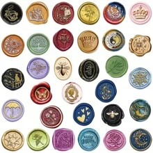 60Pcs Aesthetic Stickers Wax Seals Colorful Gold Wax Seal Stickers Envelope Seals Wax Seal Stickers Wax Stickers For Envelopes Vinyl Stickers Stickers For Water Bottle, Hydroflask, Guitar, Luggage, Phone, Case, Laptop, Skateboard, Gift