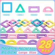 磁性积木玩具，马卡龙磁性积木 STEM 玩具 3D 创意和教育建筑玩具，适合 3 岁以上儿童生日节日礼物，颜色随机 - 彩色 - 查看 11