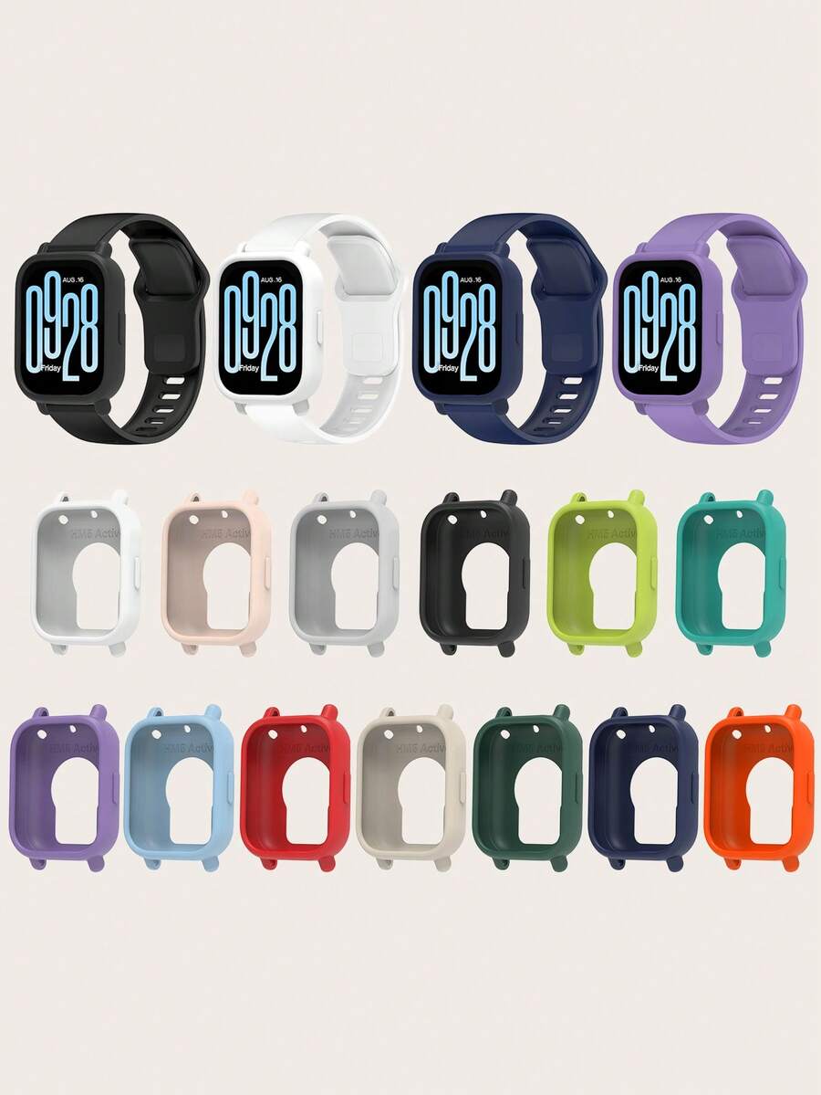 مجموعة 2 قطعة: مجموعة حافظة حماية من السيليكون مقاومة للخدش بلون واحد وسريعة إعادة الاستخدام من السيليكون، قابلة للتوافق مع ساعة Redmi Watch 5 ساعات نشطة وساعات مماثلة أخرى، مناسبة للجنسين