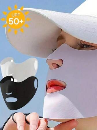 1pc Women Ice Silk Breathable Sunscreen Face Mask, Lightweight Moisturizing Face Cover With Ear Loop Summer Accessory