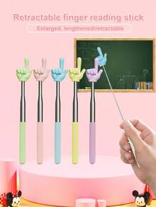 1 件伸缩式教师指示棒，可伸缩手指形指示棒，教学棒，适用于课堂白板演示，便携