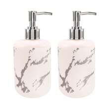 1/2PCS Plastic Refillable Pump Dispenser Marble Bottle With Loop, Press-On Lotion Pump For Shampoo, Conditioner, Body Wash - Lead-Free, Reusable Container, Washing Up Liquid, Hand Sanitizer Spray, Body Wash Liquid, Portable Accessories Storage