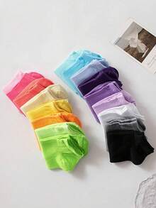 10 Pairs Children's Boat Socks Short Socks, Solid Color & Floral Print Patterns, Odor Resistant, Absorbent, Casual, Suitable For Students, Adults, Sports, Festivals, Daily Use. Assorted Colors & Styles Delivered Randomly - Multicolor - View 6