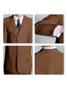 Bộ vest 3 món cho bé trai, bộ lễ phục trang trọng cho trẻ nhỏ, trang phục phù rể, áo khoác vest, quần tây, màu kaki, cỡ 6-14 tuổi. - Màu Khaki - Xem 6