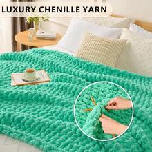 Chunky Knit Blanket - Soft Chenille Yarn Throws 40x50: Handmade Thick Cable Crochet Blanket - Large Chunky Yarn Rope Knot Throw For Couch, Sofa, Bed Home Decor - 水藍色 - 查看 3