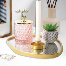 1PC Modern Tray With Mirror Finish - Versatile - Light Luxury Golden Metal Organizer Tray, Perfect For Jewelry, Perfume, Cosmetics & More - Home Decorative Tray, Vanity Living Room Bathroom Bedroom Countertop Decor For Women Storage Organizer Travel Essentials Gift Back To School