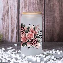 4 buc/set autocolant de transfer UV DTF cu craniu, floare, pentru pahare de sticlă de 16 oz, autocolante de transfer pentru înveliș DIY pentru pahar de sticlă de 16 oz, sticlă, autocolant adeziv cu afirmație pozitivă - de înaltă calitate