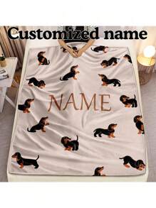 1pc Customized Name Dachshund Fleece Blanket, Unisex, Soft Plush Throw For Girls, Boys, Teens, Adults, Christmas Gift, All-Season, Reversible, Machine Washable, Contemporary Style, Digital Print, Superfine Fiber Cover, 260-300g Square