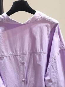 Minimalist Versatile Shirt Blouse For Women, New Korean Version Loose Front & Back Button Long Sleeve Top, Spring - Purple - View 3