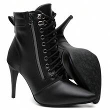 Black Ankle Boot With Chain And Rock Short Shaft - Black - View 1