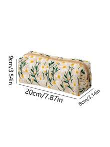 1 Korean Ins Style Daisy Canvas Pattern Large Capacity Pencil Case,Back To School,School Supplies,Pencil Pouch,School Bag - Multicolor - View 7