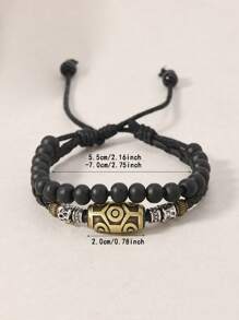 1pc Retro Punk Style Personalized Necklace Bracelet Set, Woven Wax Rope Vintage Pendant Choker Necklace Beaded Bracelet Jewelry Accessories, Suitable For Daily Wear, Gift For Friends And Family
