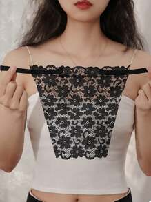 1pc Ladies' Rhombic Double Lace Breathable Fashion Bra False Collar, Suitable For Daily Wear Accessory