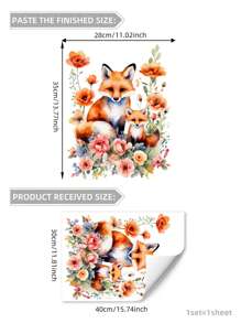 1pc/1set 2pcs Cartoon Elephant, Heart, Fox, Floral Wall Sticker For Living Room, Bedroom Decor, Self-Adhesive Wall Decal