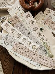 MOCARD 10 件/包复古美学装饰长标签贴纸，创意 DIY 材料，适用于剪贴簿、日记本、礼物、学校用品、返校 - 綠色 - 查看 5