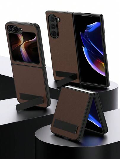 1 Piece Fold Phone Case With Holder Compatible With Galaxy Z Flip 7 Case, Hard PC Protection Shockproof Protective Case With Stand Compatible With Galaxy Z Flip 6, Multi-Functional Foldable Holder Case For Z Flip 5 Phone Cover, Z Flip3 Phone Case With Texture Leather, Useful Phone Cover Accessories For Galaxy Z Fold 6, Cool Classic Foldable Phones For Galaxy Z Fold 6, Unique Galaxy Z Fold 4/3 Bumper.