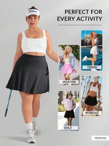 Plus Size Women Tennis Skirt, Pleated Sports Skirt With Pockets Shorts, High Waist Golf Sports Skirt Pants - Black - View 7