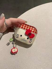 Sanrio 1pc Cartoon Cute KT Kitty, 3D Stereo Diamond Butterfly With Cute APPLE Heart Pendant, Drop And Scratch Resistant Bluetooth Headset Protective Case, Compatible With AIRPODS 1/2/3/4/Pro/Pro(2nd)