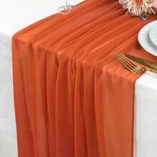 1pc Sheer Chiffon Table Runner With Iridescent Glitter, Perfect For Rustic Bohemian Wedding Decor, Bridal Shower, Christmas Party Table Decoration - Champagne - View 5